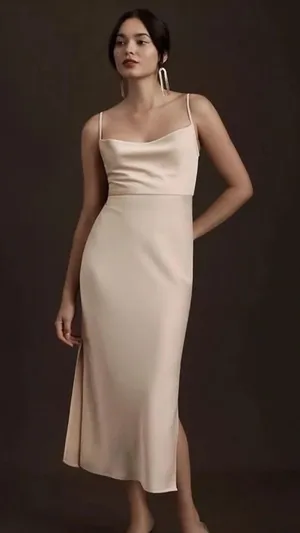 BHLDN Cali Satin Charmeuse Midi Dress in "Oyster" Size 0 thumbnail 1