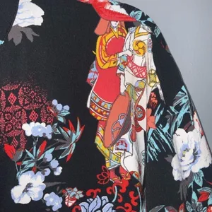 Natori Black Multicolor Oriental & Floral V-Neck 3/4 Sleeves Lightweight Tunic M thumbnail 6