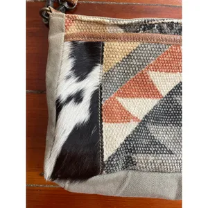 Myra Bag Cowhide Canvas Crossbody Purse Western Southwestern Boho Leather thumbnail 3