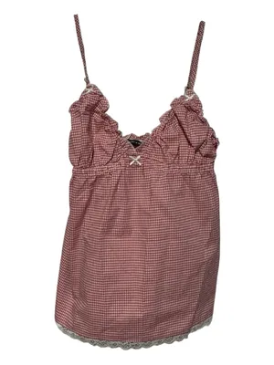 Brandy Melville Red & White Gingham Babydoll Ruffle Tank Top One Size NWT thumbnail 2