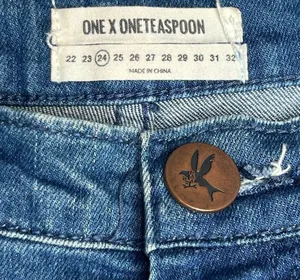 NWOT One X One Teaspoon Blue Harlets Cuffed High Rise Denim Jean Shorts 24 thumbnail 3