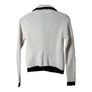Loft tipped ribbed sweater‎ jacket cream navy blue trim xxs thumbnail 4