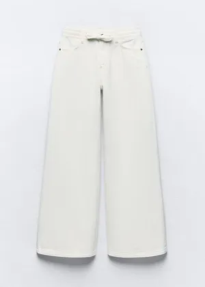 ZARA NWT White HIGH-WAISTED PALAZZO JEANS Z1975. Size Medium thumbnail 5