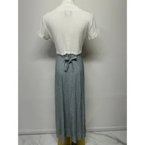 Vintage 90s L.A. Gal Colorblock Maxi‎ Dress White Knit Gray Skirt 12 thumbnail 4