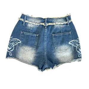 Y2K Butterfly Bleach Print Frayed Waist Denim Shorts Women’s Size Medium thumbnail 2