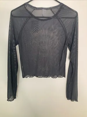 SinfulBlack Sheer Long Sleeve Crop Top with Red Rose & Gold Skull Graphic thumbnail 9