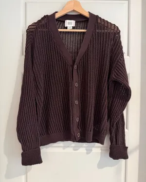BDG Open-Weave V-Neck Cardigan in‎ Dark Brown thumbnail 1