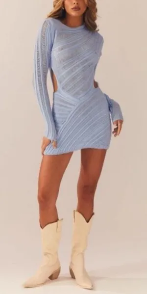 Peppermayo Angels Wing Mini Dress Light Blue Distressed Knit Cutout S/M NEW thumbnail 1