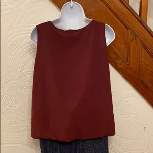 LOFT Blouse Women Burgundy Sequin Shoulder Bubble‎ Hem Medium thumbnail 2