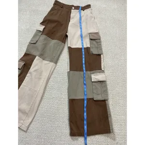 Hot & Delicious Patchwork Cargo Pants Brown Beige Olive Cotton Relaxed Women's M thumbnail 7