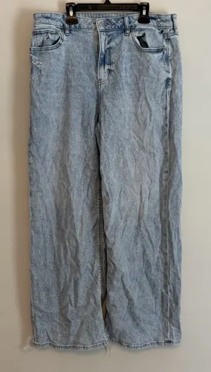 american Eagle wide leg light wash denim blue jeans 10 r Baggy Distress Skater thumbnail 1