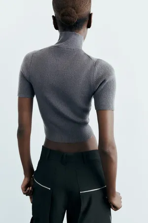 ZARA Gray Short Sleeve  ribbed knit Top thumbnail 2