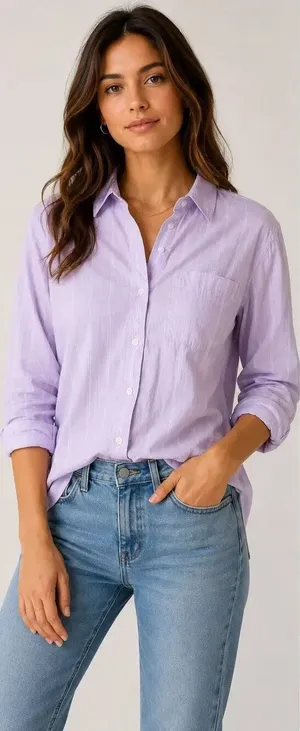 Madewell XS Lavender Button Down Long Sleeve Striped Pocket Shirt 100% Cotton #1 thumbnail 1