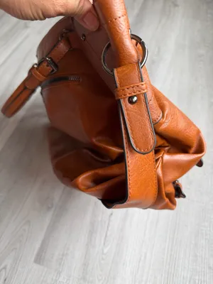 Sam & Hadley Brown Cognac Satchel Bag Buckle Detail Faux Leather Large Handbag thumbnail 6