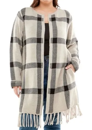Adrienne Vittadini 3X Open Fringe Cardigan Long Sleeve Oatmeal Duster Sweater‎ thumbnail 1
