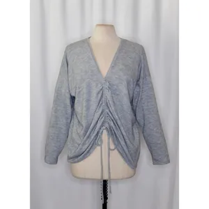 ZARA Heathered Gray Cinched Sweater V Neck Pullover Cinchable Cinched Top Large thumbnail 2