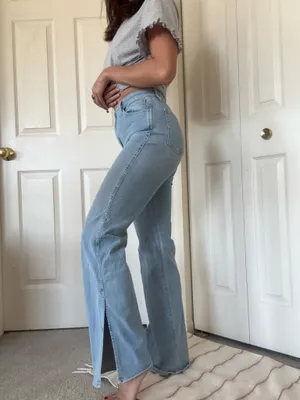 Saks 3x1 NYC light wash side slit flare high waisted stretch jeans thumbnail 2