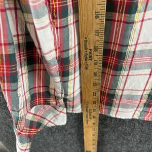 Tommy Hilfiger Women's Red Green Plaid Metallic Thread Roll-Tab Shirt Size M thumbnail 7