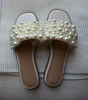 A New Day White pearled sandals thumbnail 1