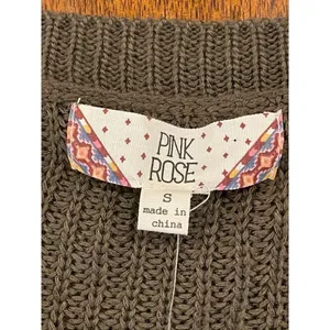 Pink Rose Olive Green V Neckline Striped‎ Sleeve Knit Pullover Sweater Size S thumbnail 6