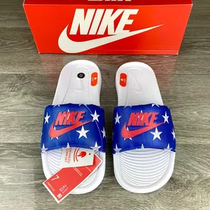 Red White Blue Patriotic USA Nike Star Print Slides,Mens 7, Womens 8.5 thumbnail 1