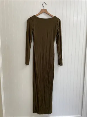 SHAPELLX Long‎ Sleeve Cut-Out Ribbed Shapewear Maxi Dress in Olive Green Size M thumbnail 5