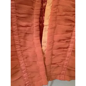 Vintage Y2K Sherbet Orange & pink Coral Corset Top Smocked Ruffle Blouse Large thumbnail 5