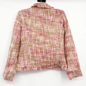 Forever 21 Womens Pink Y2K Tweed Frayed Raw Edge Preppy Academia Blazer Jacket L thumbnail 8