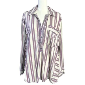Free People Bohemian Preppy Pullover Shirt Tunic Ivory Stripes Coastal Medium thumbnail 8