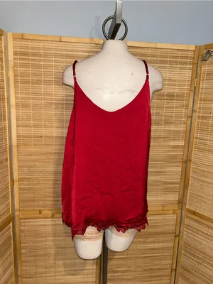 Entro deep red satiny lace trim camisole cami woman’s large thumbnail 3
