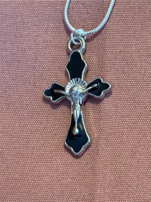Sterling Silver 925 Cross Necklace with Black Enamel thumbnail 2