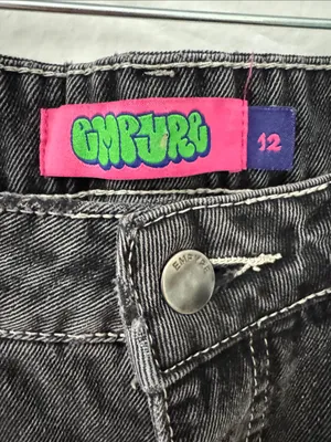 Empyre 90’s Y2K Skater Black Relaxed Wide Leg Jeans with Green Logo Accent thumbnail 2