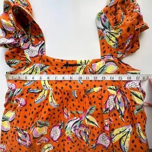 Anthropologie Kourt Aria Linen Tropical Short Dress Pockets Fruit Bird Medium thumbnail 13