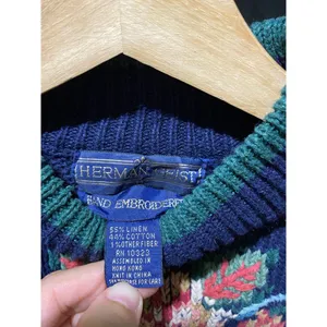 Vtg Sweater Floral Knit Hand Embroidered Grandma‎ Cottage Prairie Linen Cotton thumbnail 5