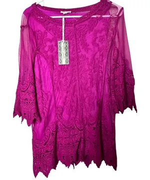 Ultra Pink Women's Lace Flowy Sleeve Lined Blouse Sz S NWT thumbnail 1