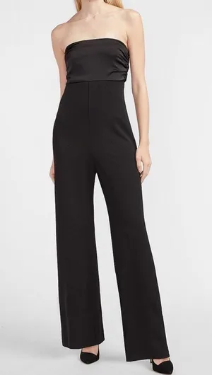 NWT EXPRESS Satin Pieced Strapless Jumpsuit BLACK XS thumbnail 1