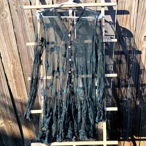 Gypsies Junkies Black Lace Long Sleeves Sheer Dress M thumbnail 5