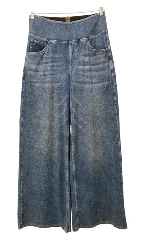 Halara Flex High Waisted Wide Leg Jeans in Medium Blue Wash Size Medium EUC thumbnail 1