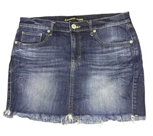 Express Jeans Women's 6 Blue Frayed Hem Low-Rise Denim‎ Mini Skirt thumbnail 1