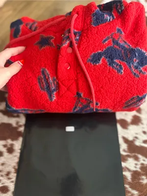 Wrangler Red Hooded Fleece Pullover with Navy Western print thumbnail 5