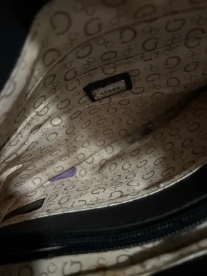 GUESS Beige Canvas Tote with Black Handles and Silver Logo thumbnail 6