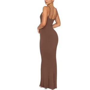 NWT REORIA Ribbed Bodycon‎ Maxi Dress Brown Sleeveless Lounge Slip Dress XS thumbnail 2