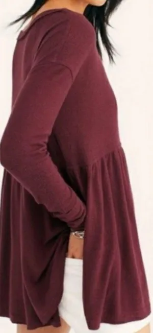 Free People Maroon Babydoll Flowy Top thumbnail 2
