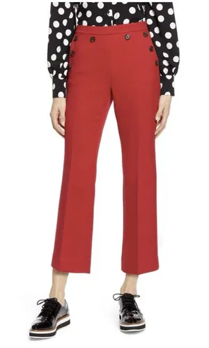 Halogen X Atlantic Pacific Button Detail Red Kick Flair Pants High Rise Sz 12 thumbnail 1