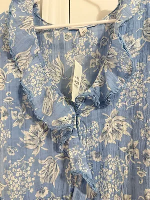 Macy's Light Blue Floral Ruffle Blouse thumbnail 5