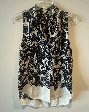 Aritzia Wilfred black/white sleeveless silk button front blouse size small thumbnail 1