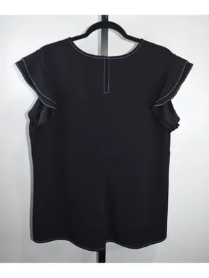Worthington Black Contrast Stitch Top Size XL Ruffle Sleeve thumbnail 2