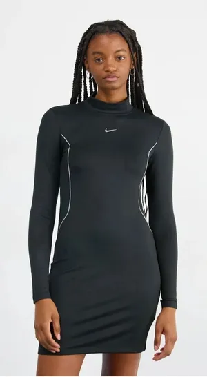 Nike‎ Sportswear Black Mock Neck Long Sleeve Bodycon Dress XL thumbnail 1