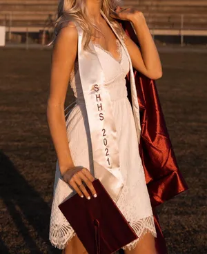 Lady black tie white grad dress thumbnail 2
