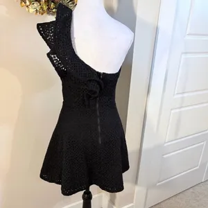 SHILLA The Label One Shoulder Ruffle Lace Mini Dress Black Fit Flare XS💛 thumbnail 6